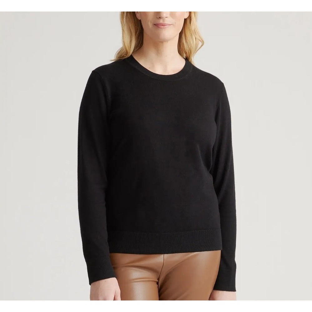 Quince Womens XS Black Cotton Cashmere Crewneck Lightweight Minimal Sweater Top